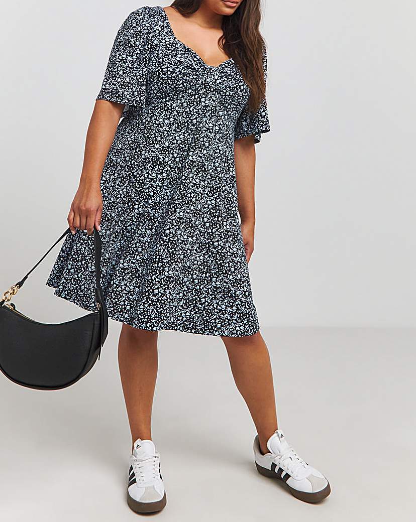 Black Print Supersoft Skater Dress