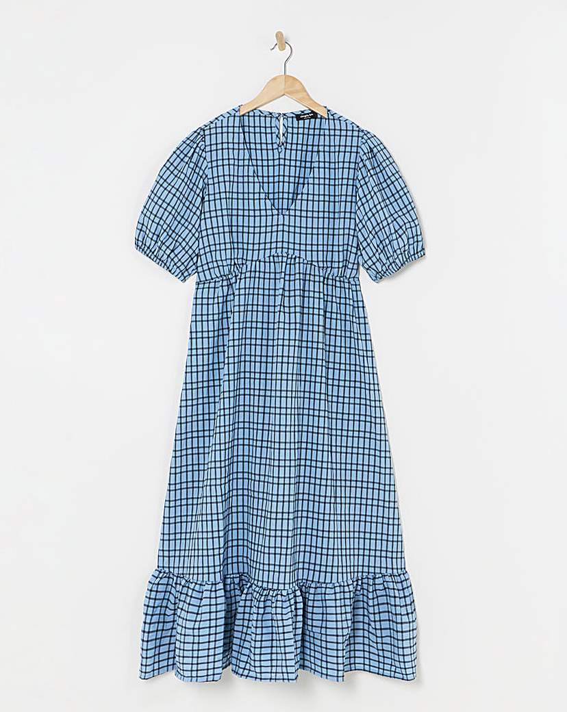 Blue Check Textured Midi Dress