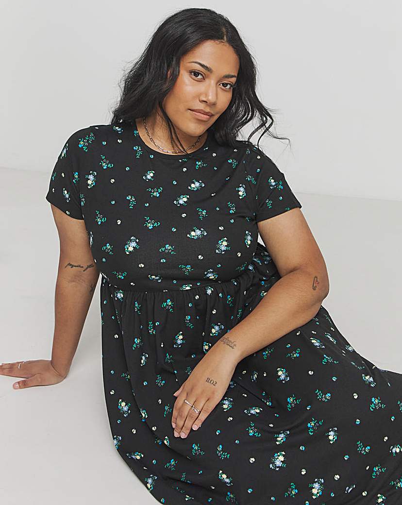 Black Ditsy Supersoft Pocket Midi Dress