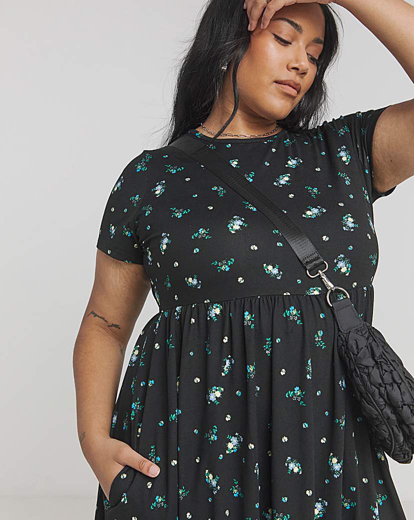 Black Ditsy Supersoft Pocket Midi Dress