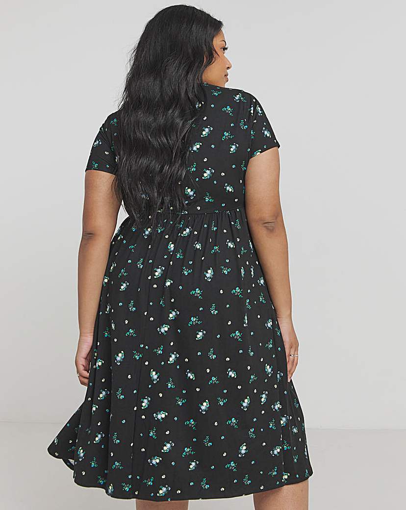 Black Ditsy Supersoft Pocket Midi Dress