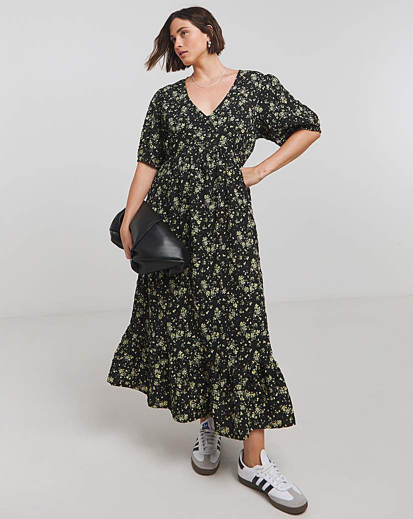 Ditsy Print Textured Woven Dress