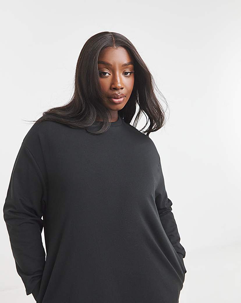 Black Midi Sweatshirt Dress With Pockets