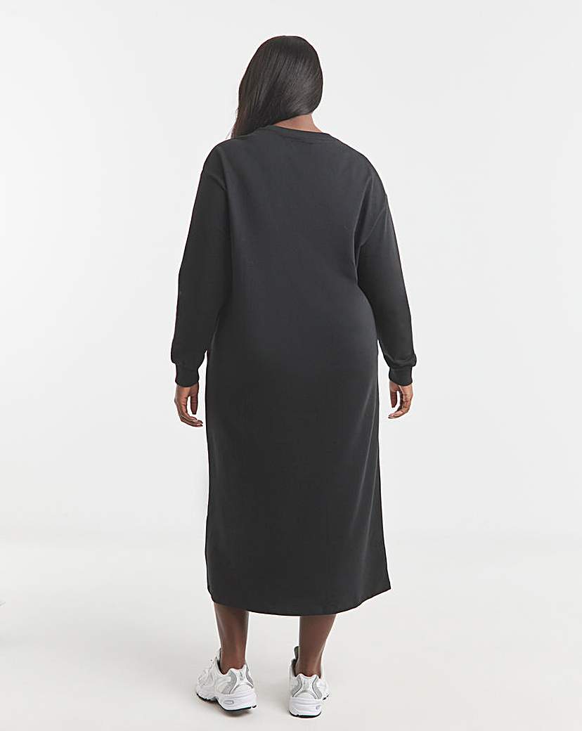 Black Midi Sweatshirt Dress With Pockets