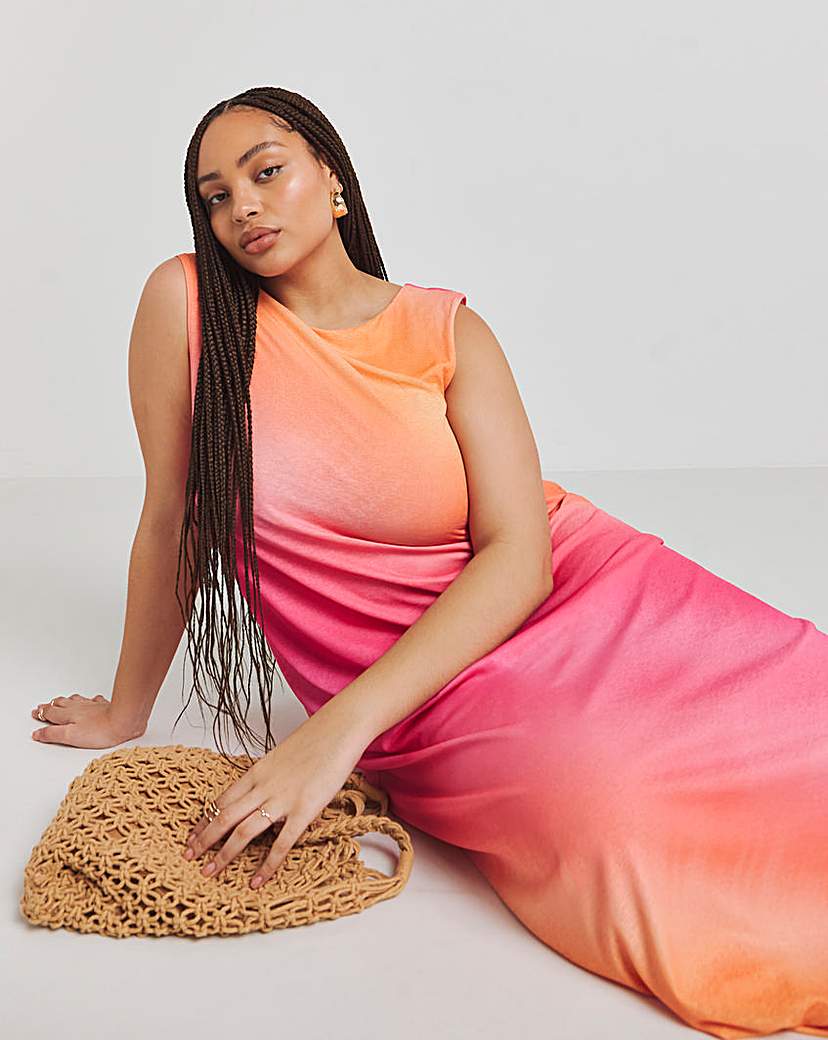 Scoop Back Textured Mesh Maxi Dress