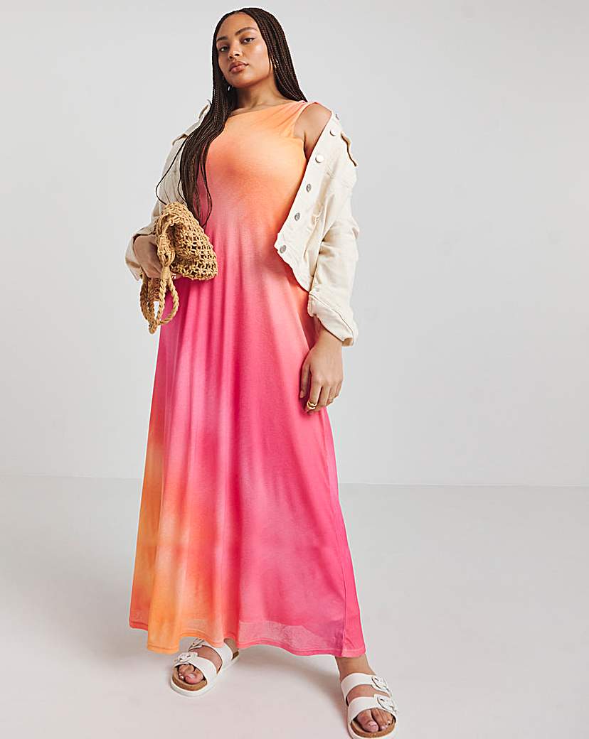 Scoop Back Textured Mesh Maxi Dress