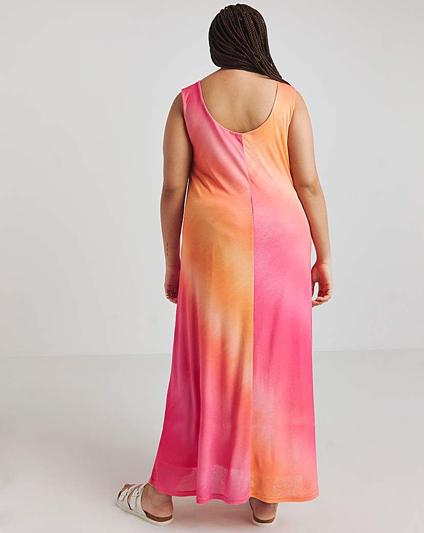 Scoop Back Textured Mesh Maxi Dress