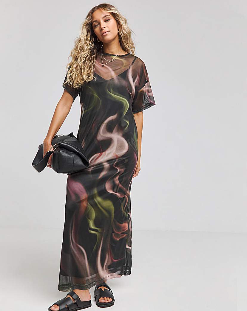 Printed Mesh T-Shirt Dress