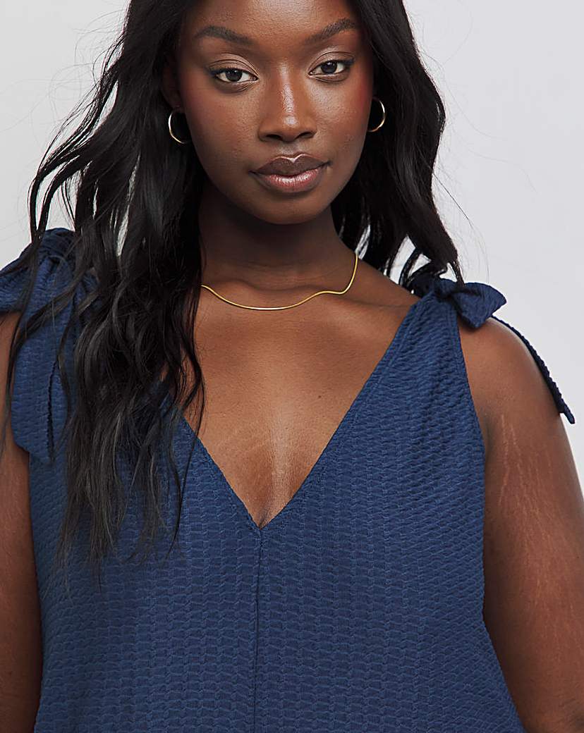 Navy Textured Jersey Jumpsuit
