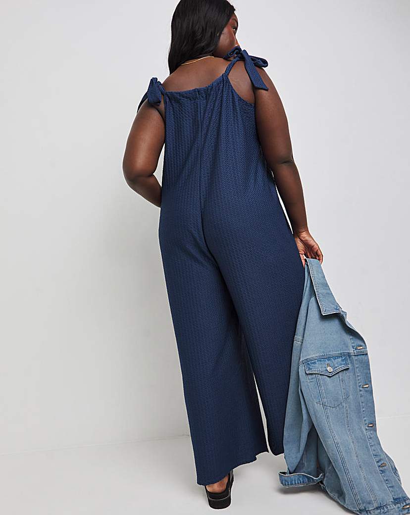 Navy Textured Jersey Jumpsuit