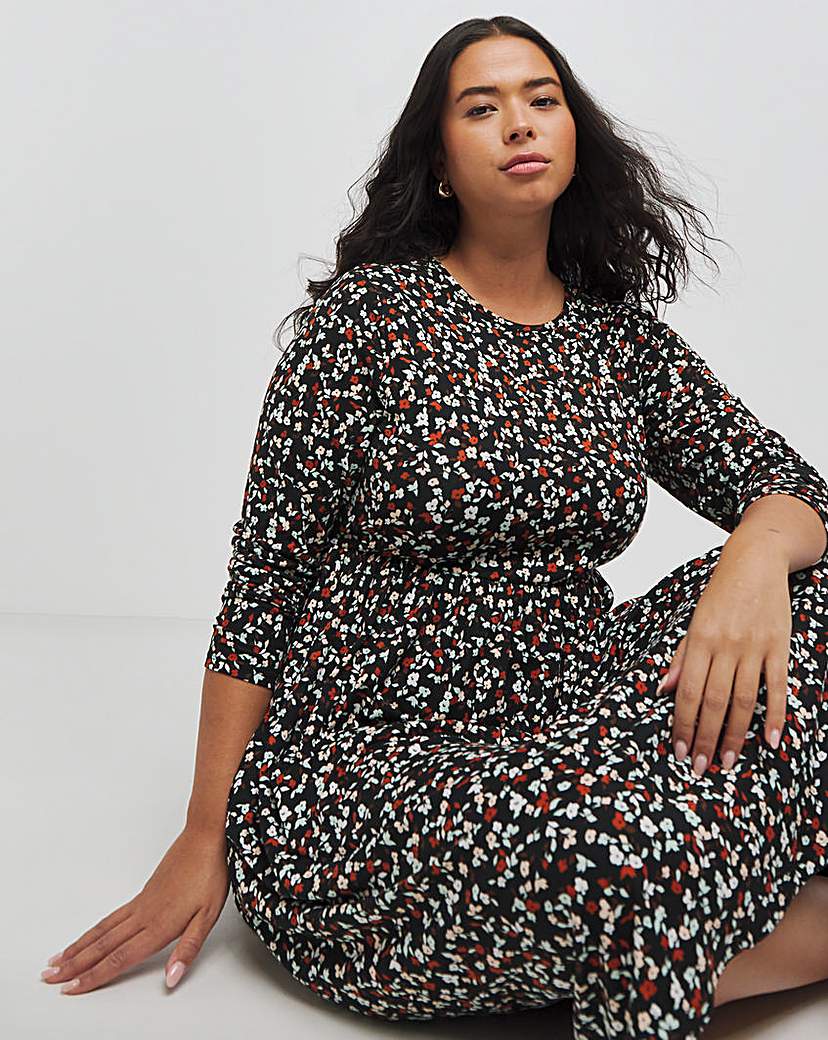 Black Ditsy Supersoft Midi Dress