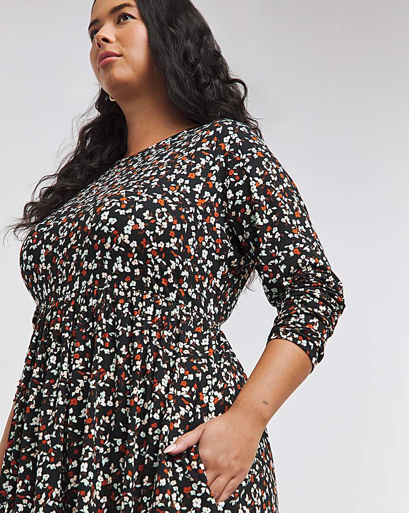 Black Ditsy Supersoft Midi Dress