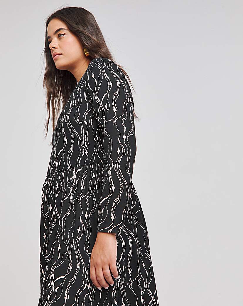Black Print Supersoft Midi Dress