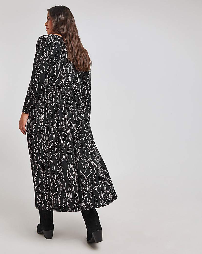 Black Print Supersoft Midi Dress