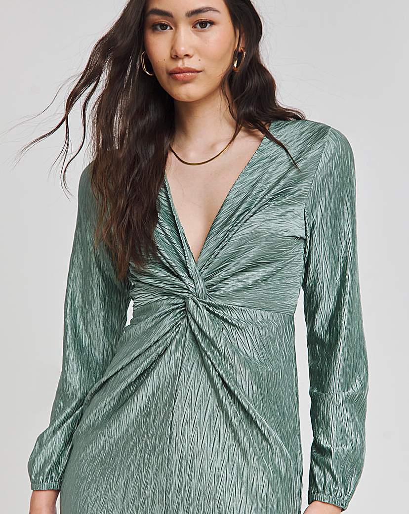 Plisse Twist Front Midi Dress
