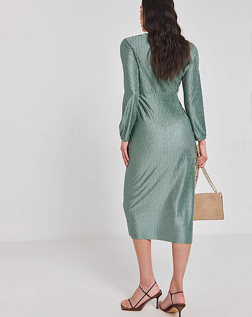 Plisse Twist Front Midi Dress