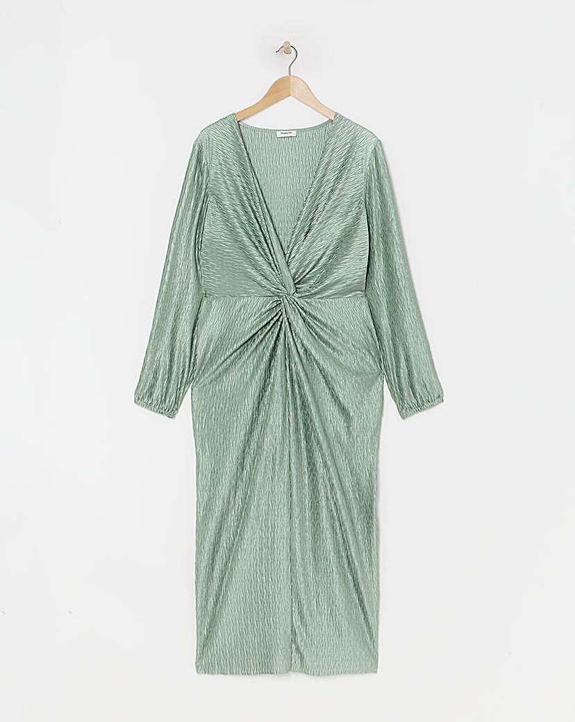 Plisse Twist Front Midi Dress