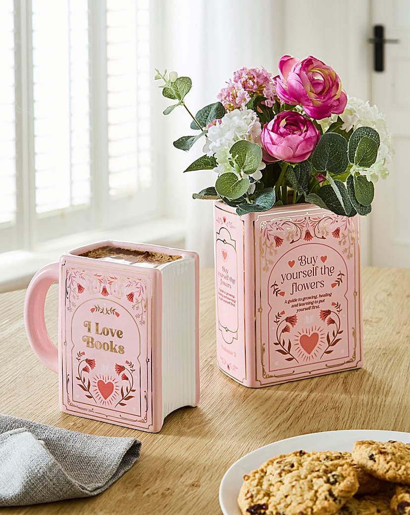 Green Book Mug and Pink Vase Set