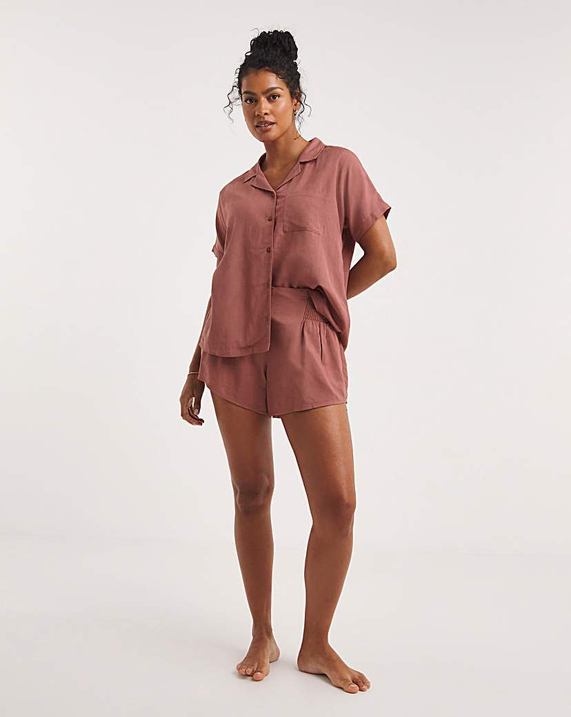 Linen Blend Button Up Shortie Set