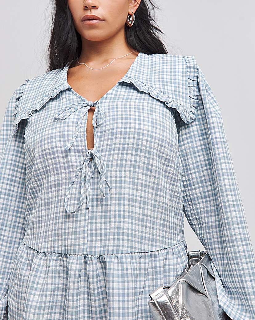 Checked Collared Smock Dress