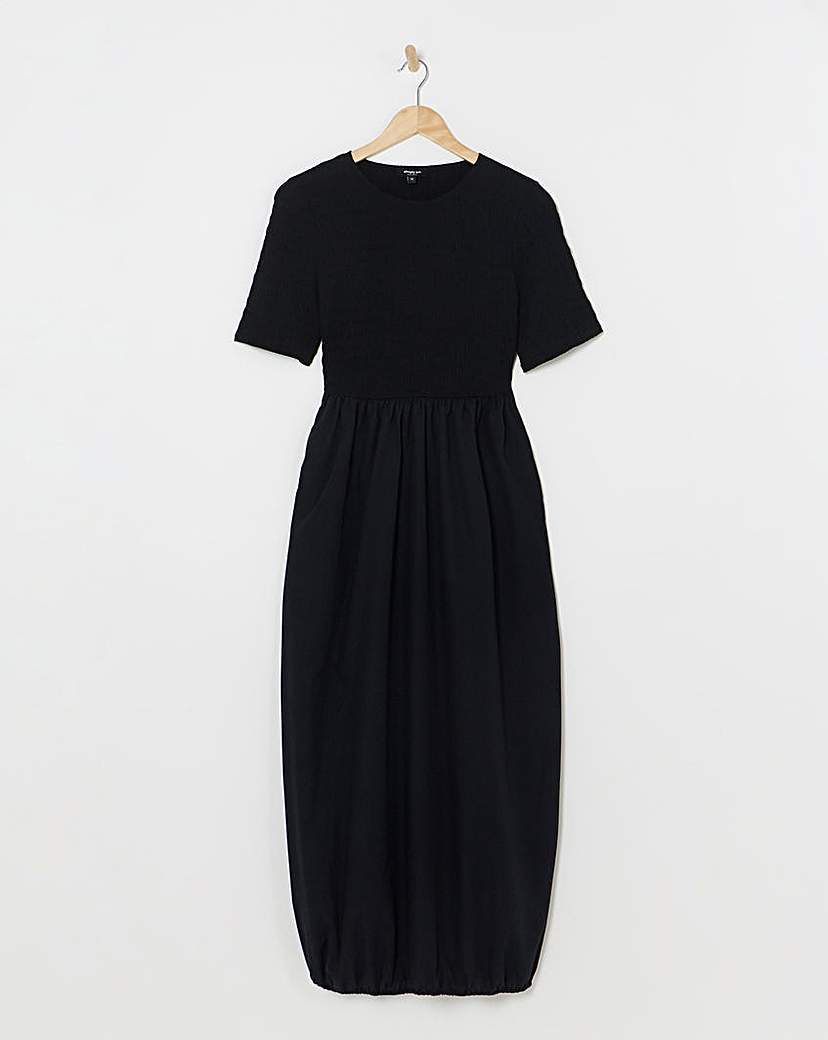 Simply Be - Women's Jersey Poplin Mix Puffball Midi Dress - Size 10 - Black