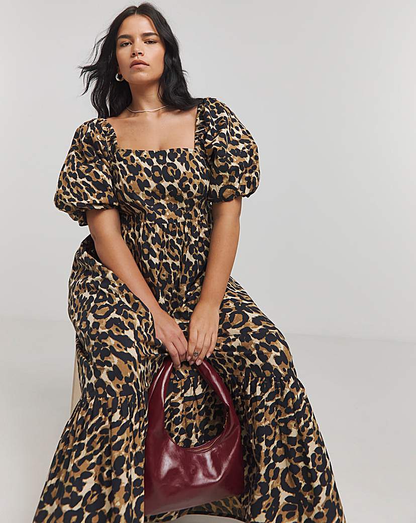 Leopard Print Poplin Maxi Dress