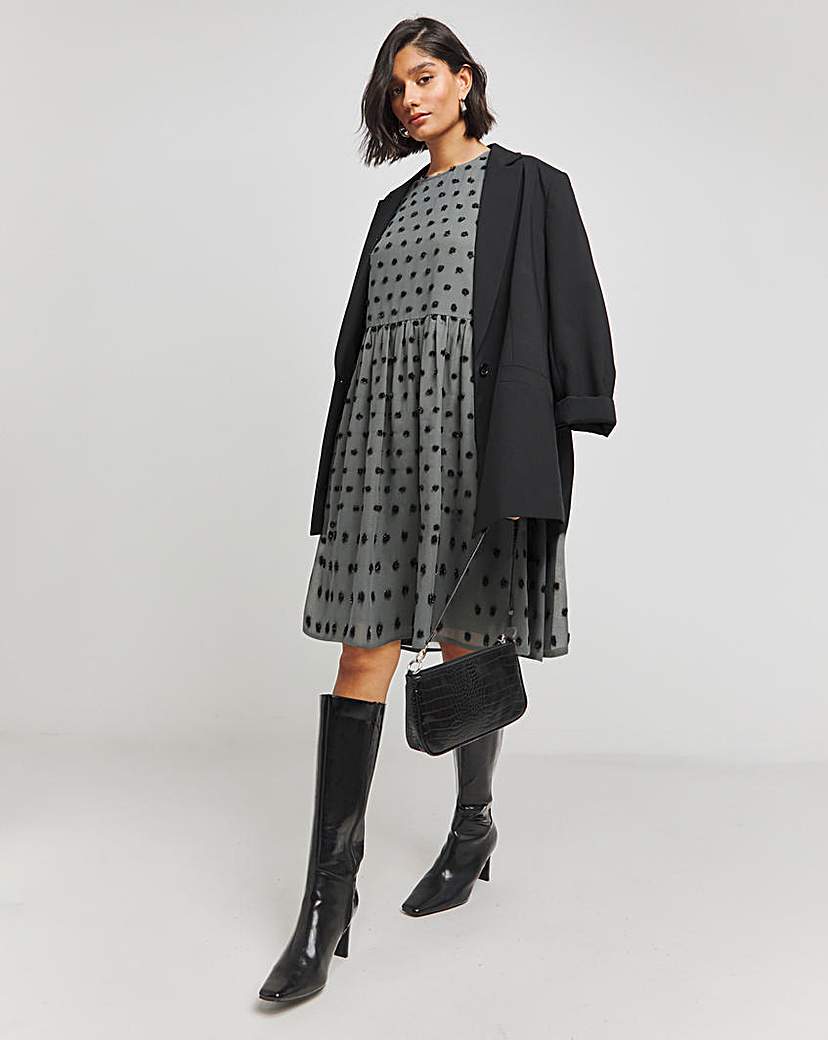 Grey Spot Oversized Smock Dress