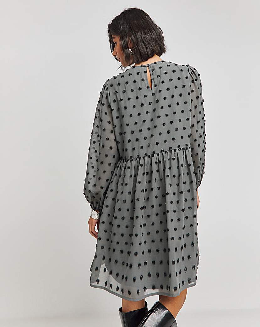 Grey Spot Oversized Smock Dress