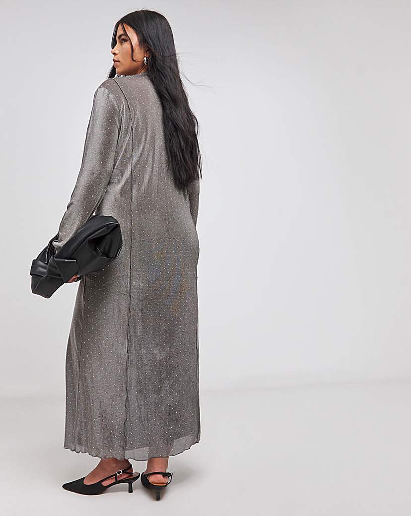 Grey Embellished Mesh Midaxi Dress