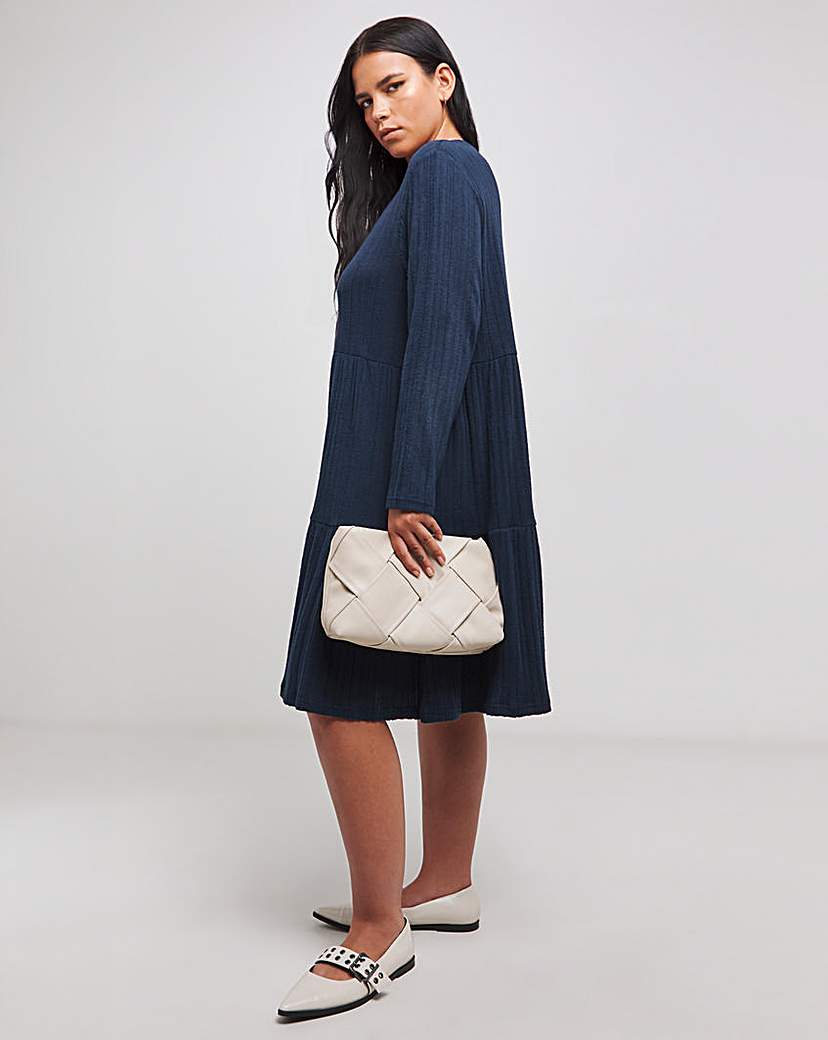 Navy Ribbed Smock Dress