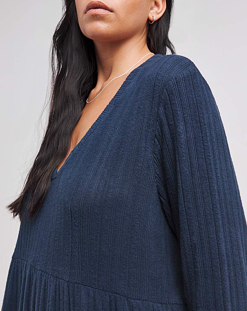Navy Ribbed Smock Dress