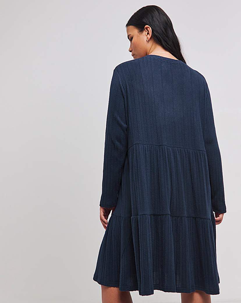 Navy Ribbed Smock Dress