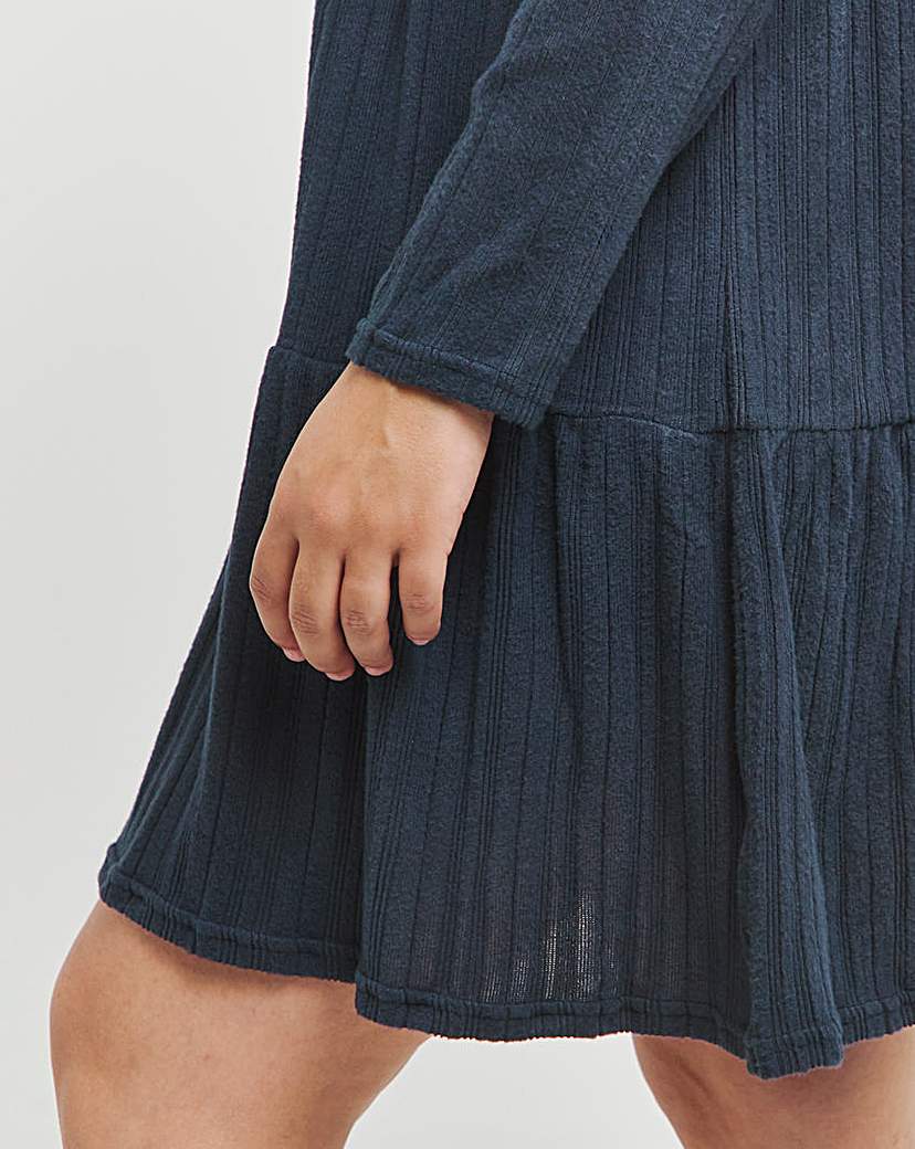 Navy Ribbed Smock Dress