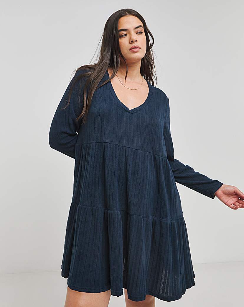 Navy Ribbed Smock Dress