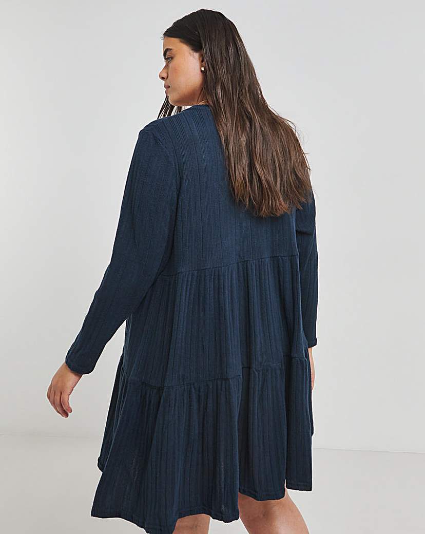 Navy Ribbed Smock Dress