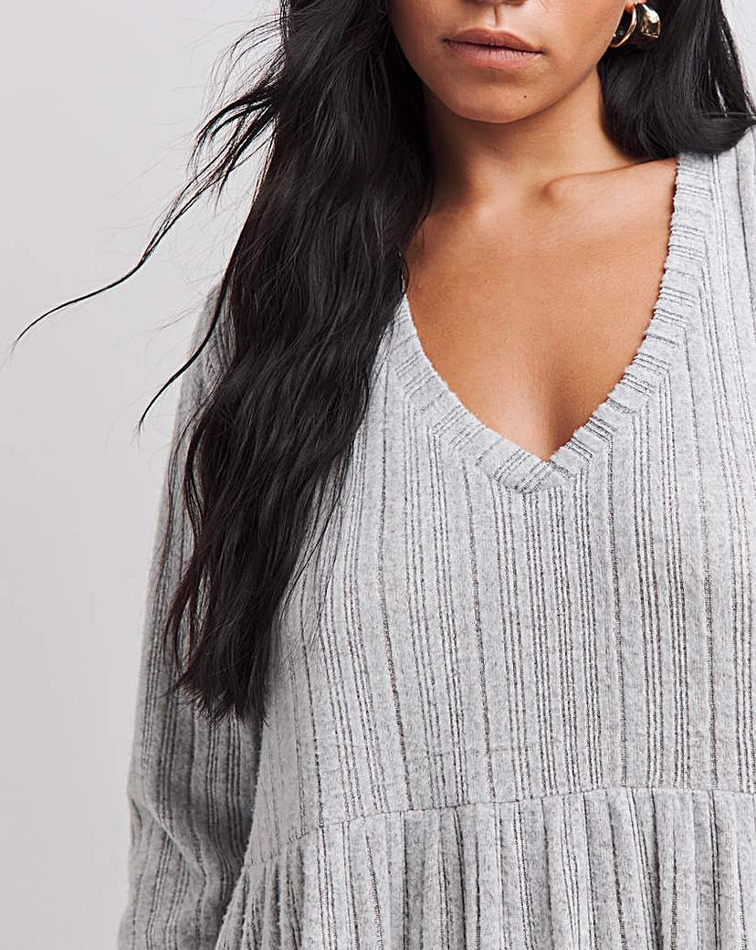 Grey Ribbed Smock Dress