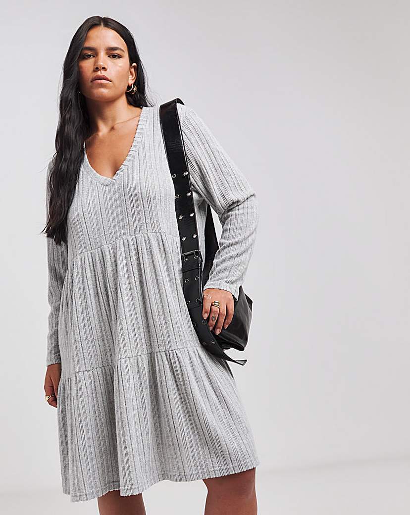 Grey Ribbed Smock Dress
