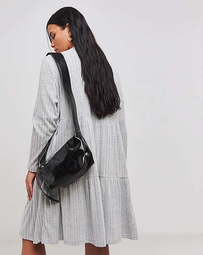 Grey Ribbed Smock Dress