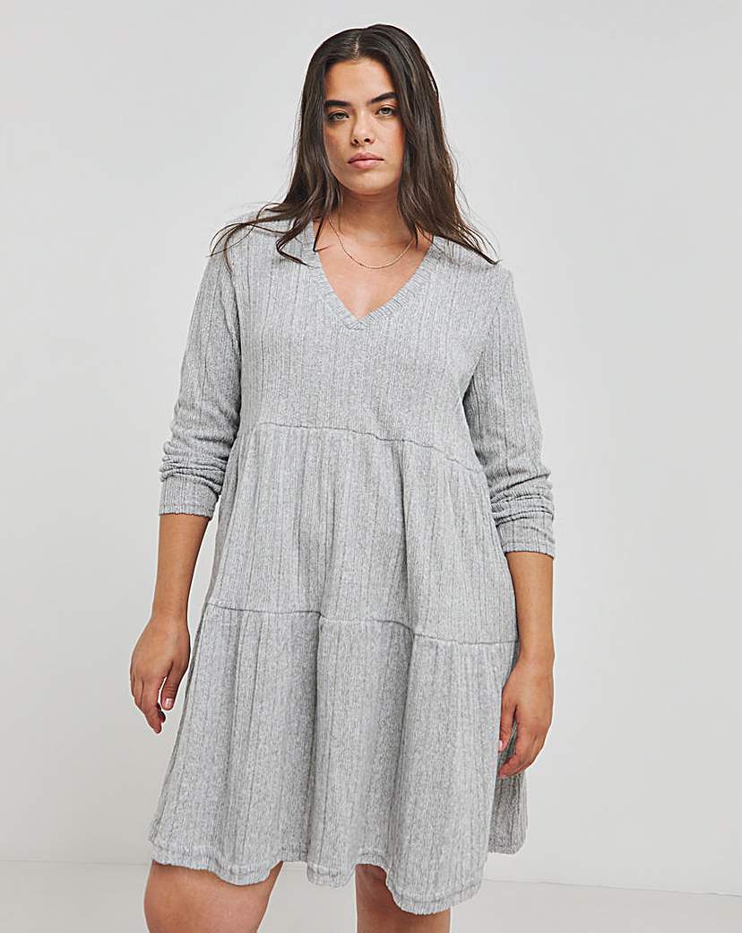 Grey Ribbed Smock Dress