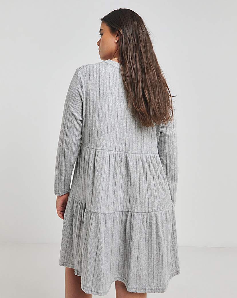 Grey Ribbed Smock Dress