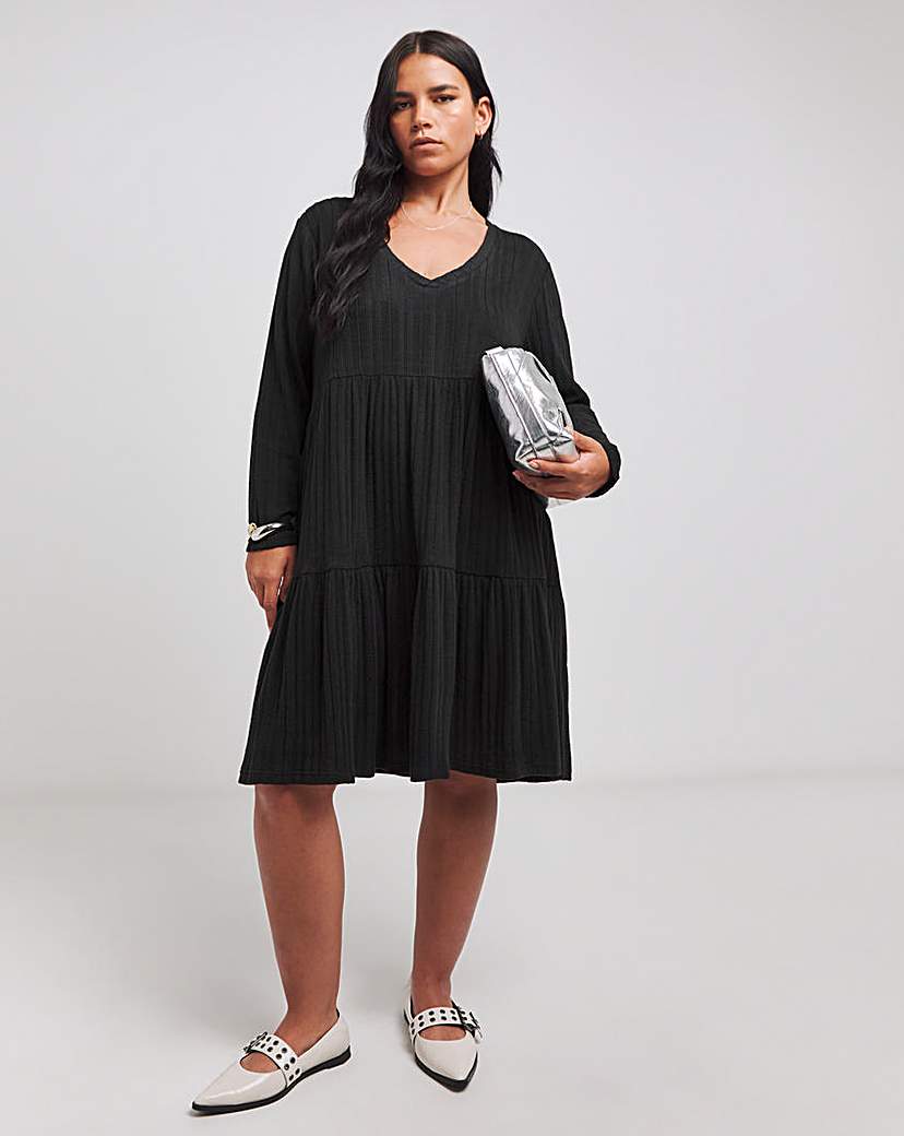 Black Ribbed Smock Dress