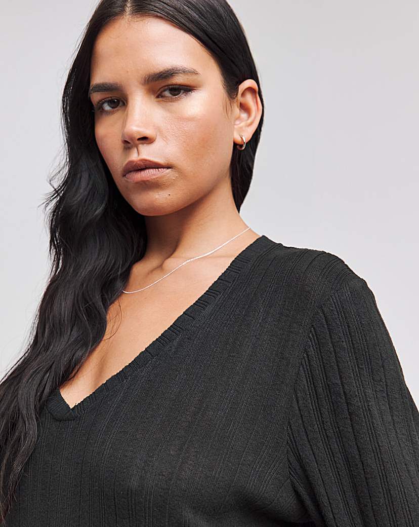 Black Ribbed Smock Dress