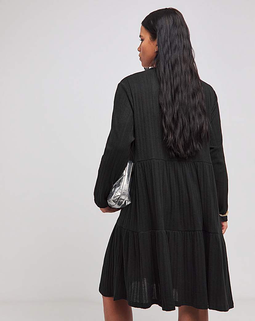 Black Ribbed Smock Dress