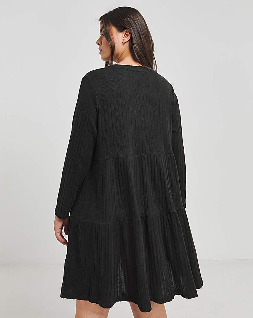 Black Ribbed Smock Dress