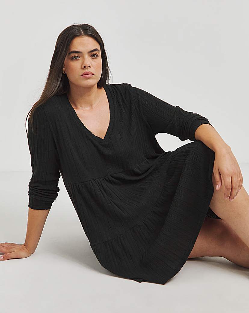 Black Ribbed Smock Dress