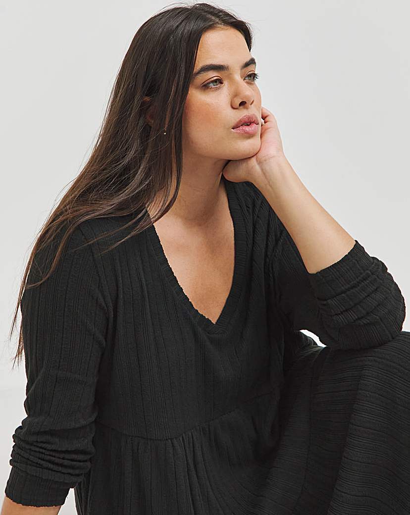 Black Ribbed Smock Dress