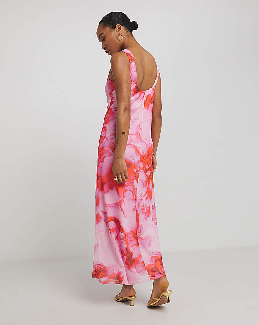 Floral Print Mesh Maxi Dress