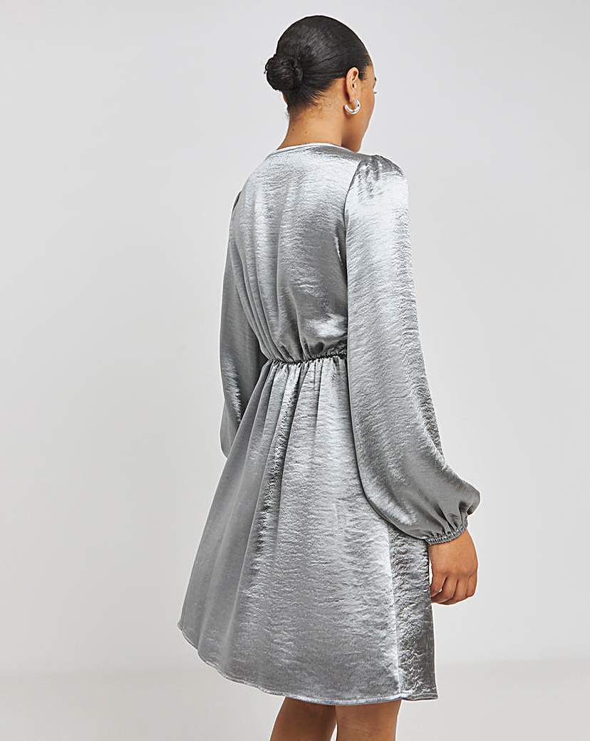 Grey Satin Tie Front Dress
