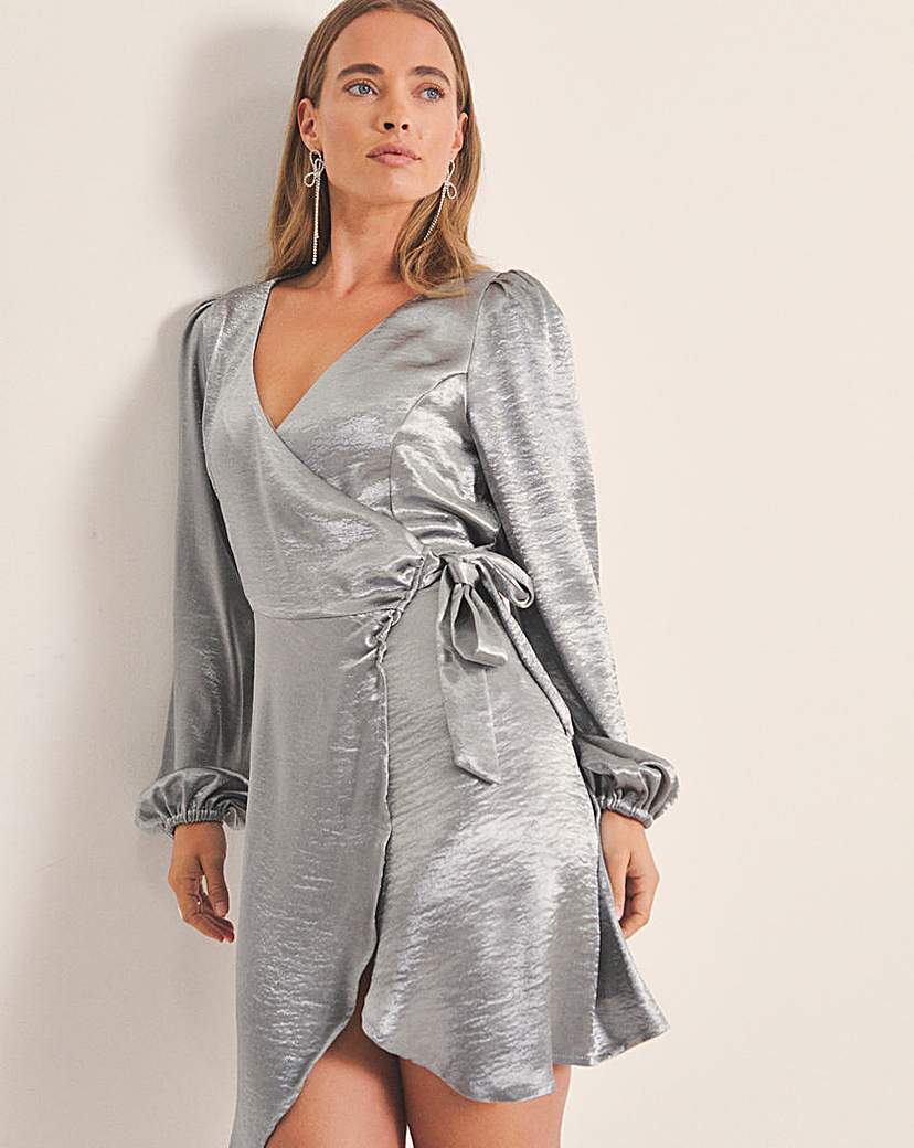 New In - Grey Satin Tie Front Dress
