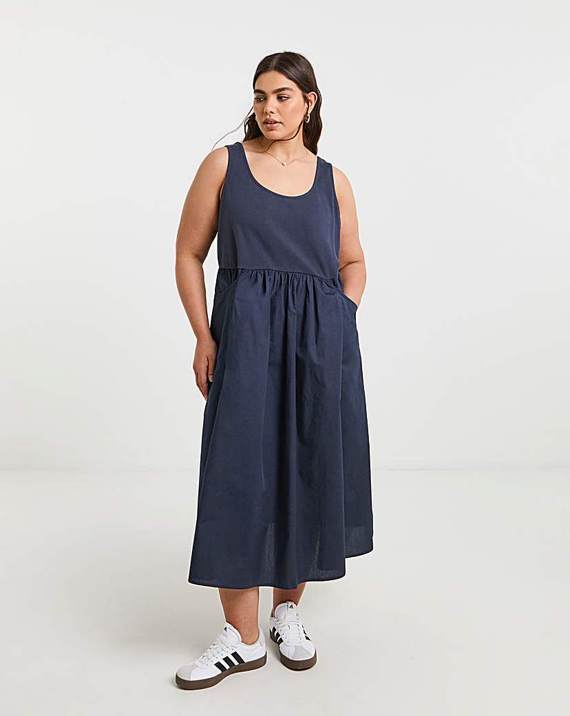 Simply Be - Women's Jersey Poplin Mix Apron Dress - Size 16 - Navy - 100% Cotton